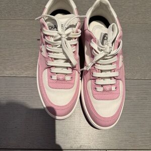 CHANEL Women's Pink and White Sneakers